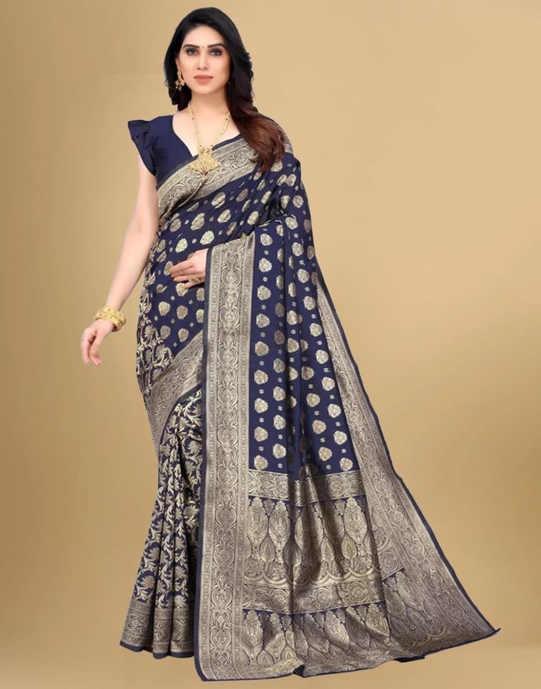 Navy Blue Banarasi Silk Saree