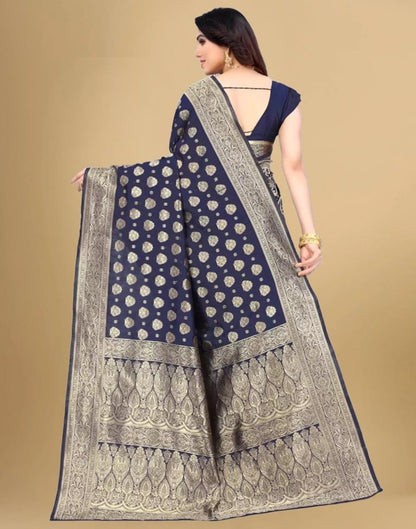 Navy Blue Banarasi Silk Saree