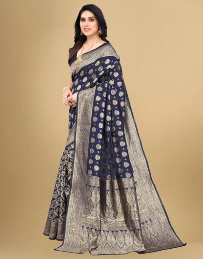 Navy Blue Banarasi Silk Saree