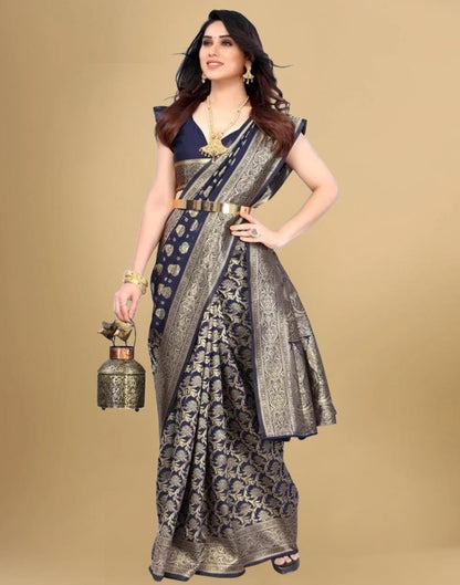 Navy Blue Banarasi Silk Saree