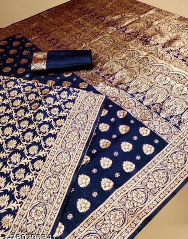 Navy Blue Banarasi Silk Saree