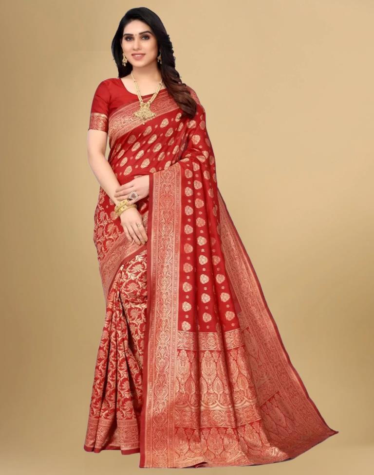 Red Jacquard Banarasi Silk Saree