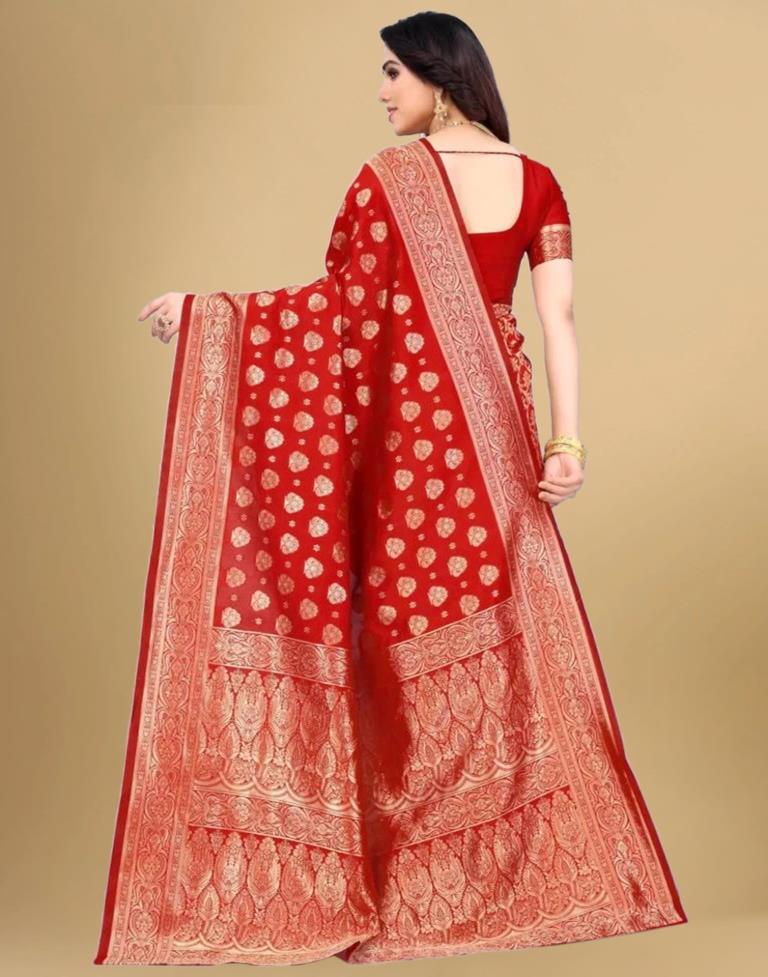 Red Jacquard Banarasi Silk Saree