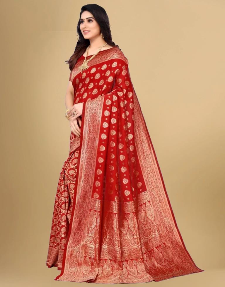 Red Jacquard Banarasi Silk Saree