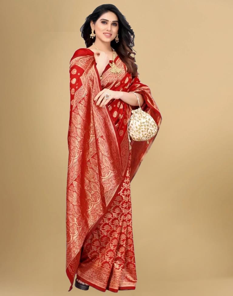 Red Jacquard Banarasi Silk Saree