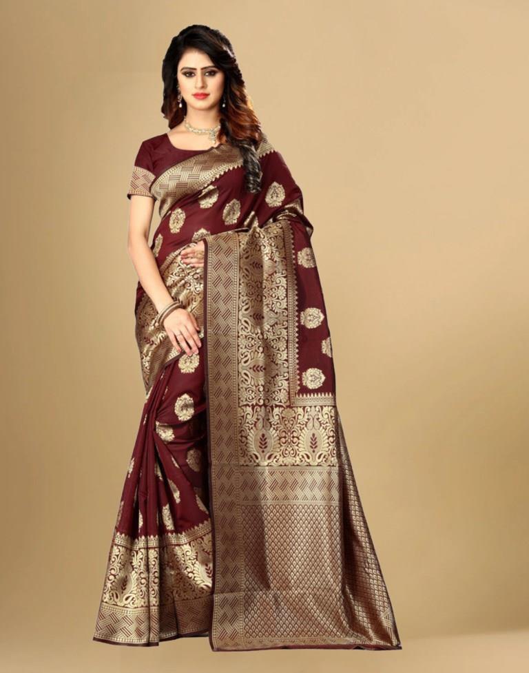 Maroon Jacquard Banarasi Silk Saree