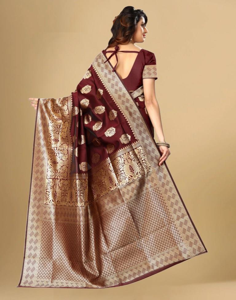 Maroon Jacquard Banarasi Silk Saree