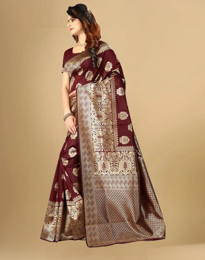 Maroon Jacquard Banarasi Silk Saree