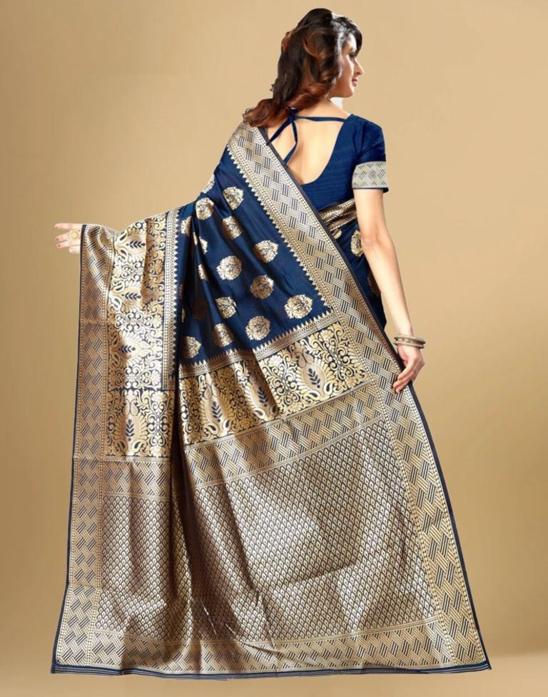 Navy Blue Jacquard Banarasi Silk Saree