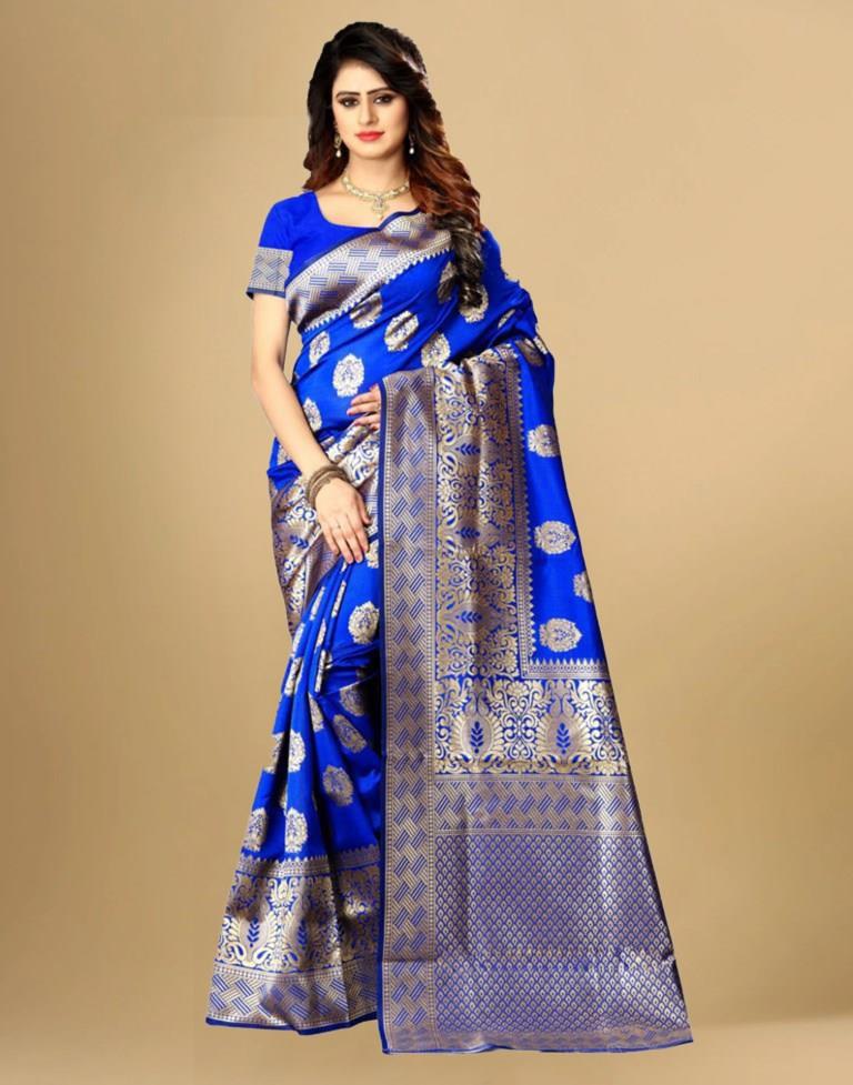 Blue Jacquard Banarasi Silk Saree