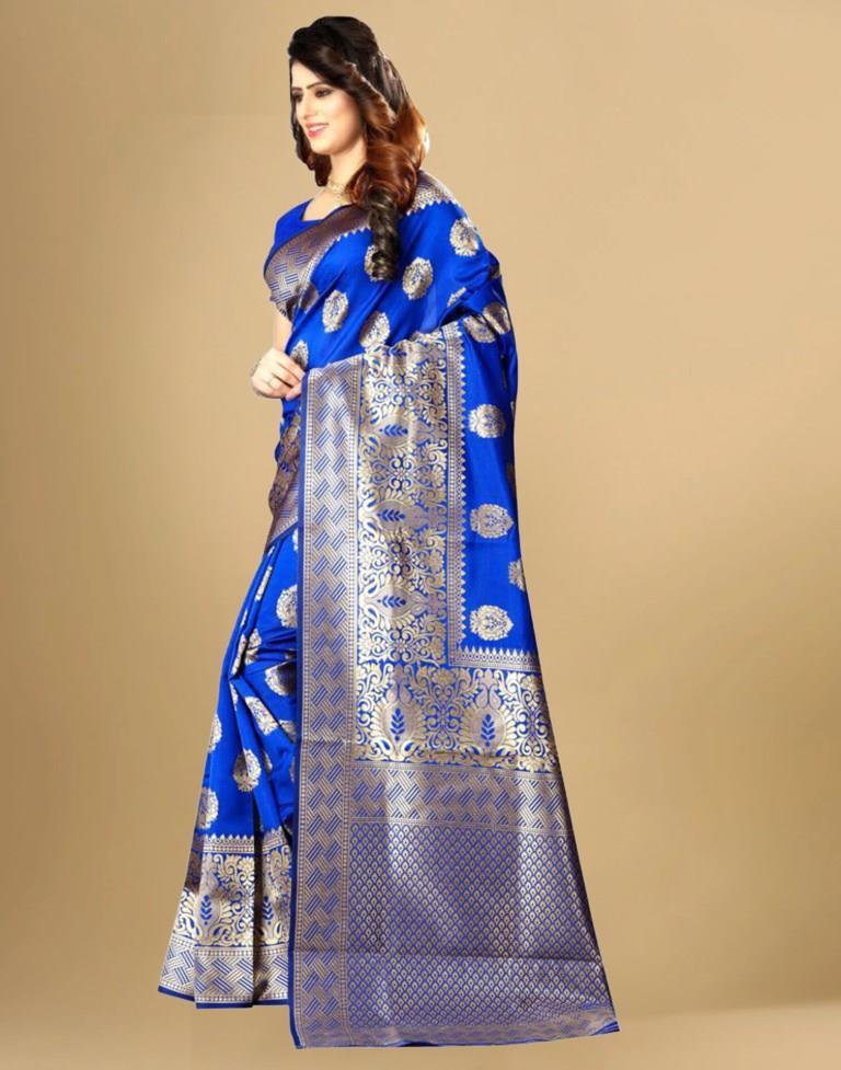 Blue Jacquard Banarasi Silk Saree