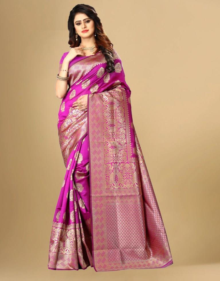 Pink Jacquard Banarasi Silk Saree