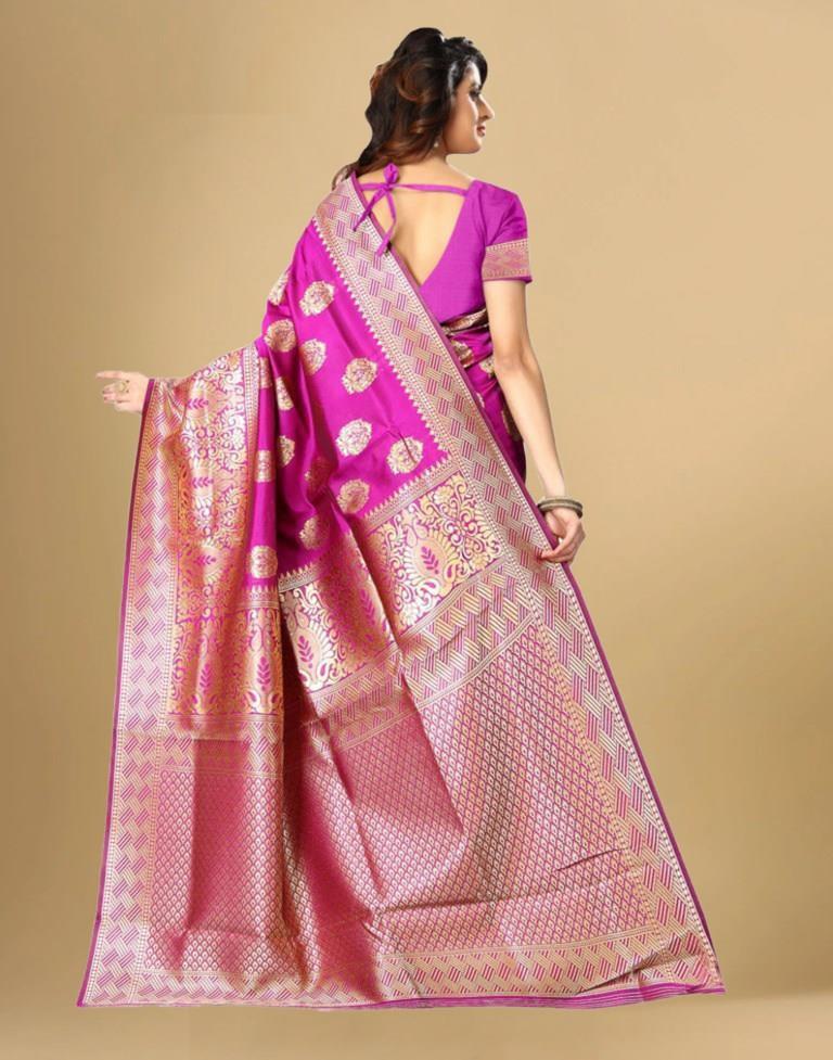 Pink Jacquard Banarasi Silk Saree