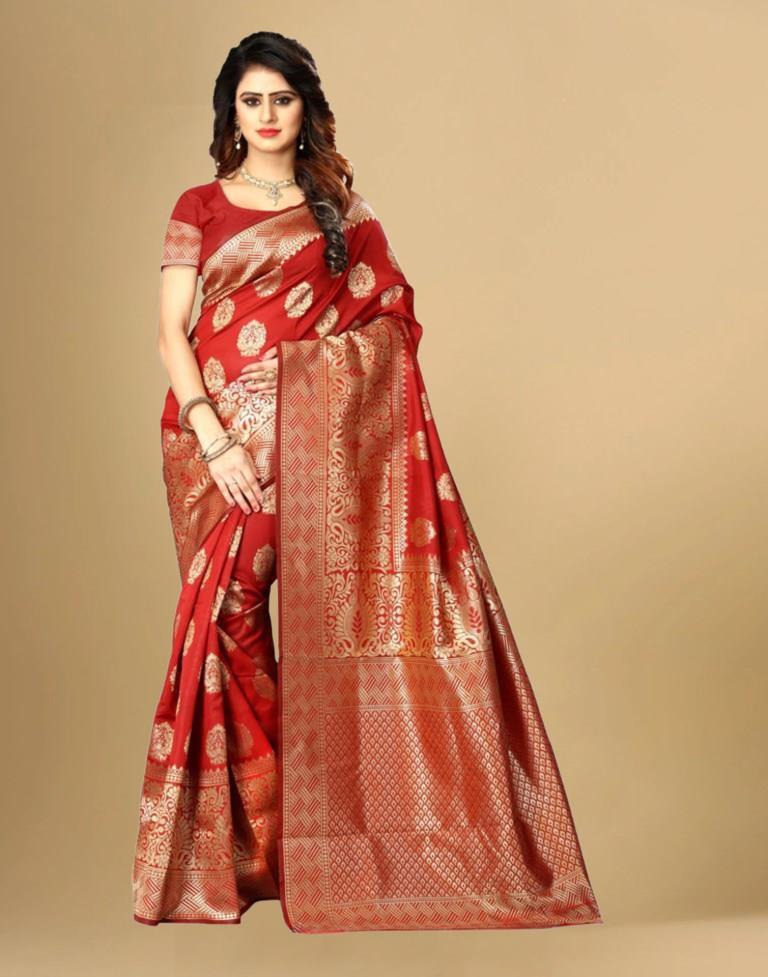 Red Jacquard Banarasi Silk Saree