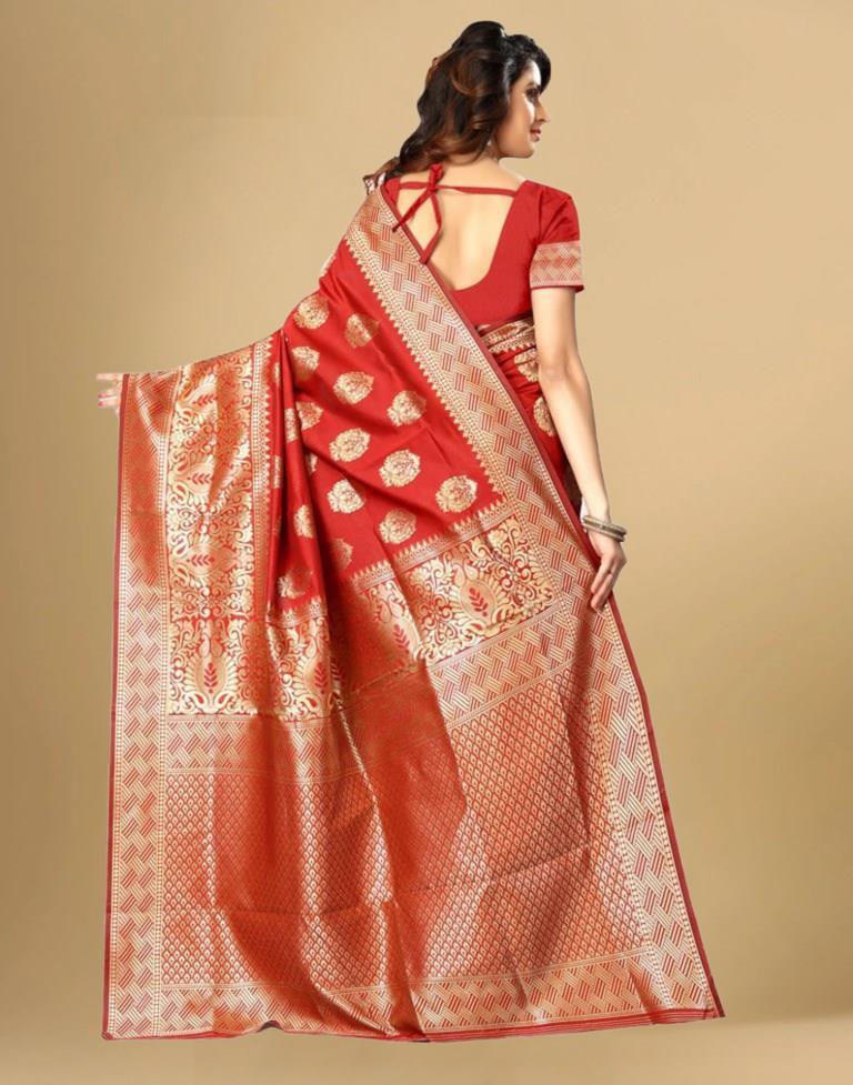 Red Jacquard Banarasi Silk Saree