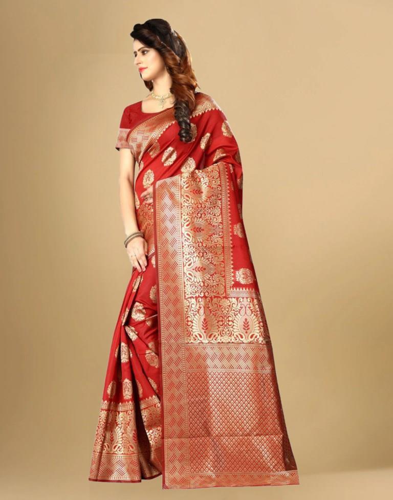 Red Jacquard Banarasi Silk Saree