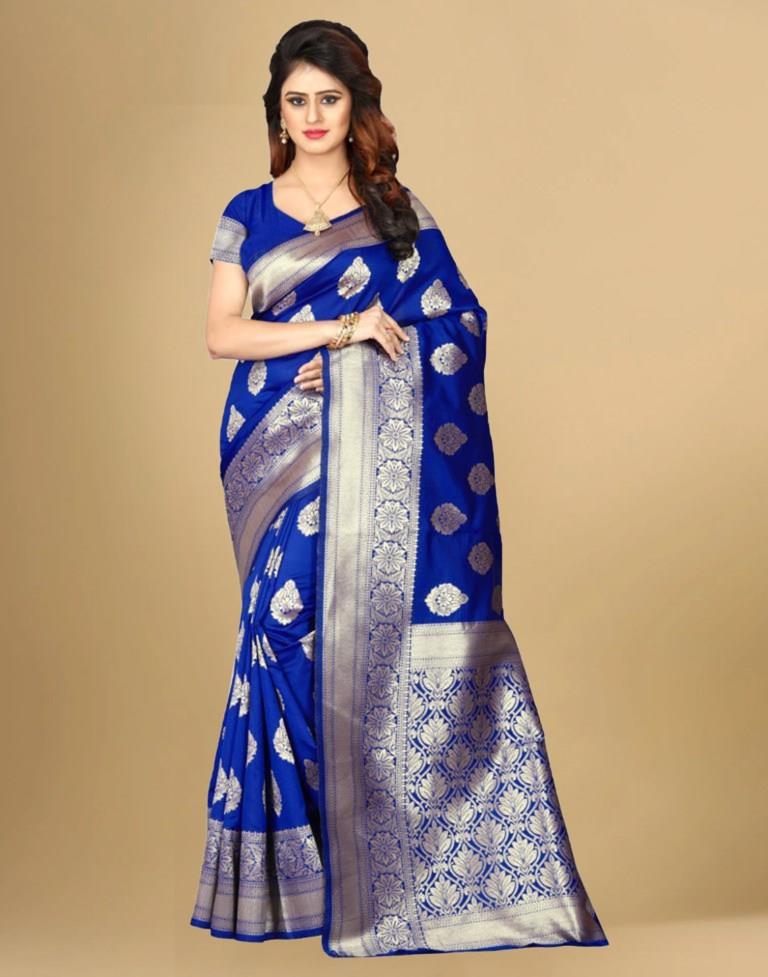 Blue Jacquard Banarasi Silk Saree