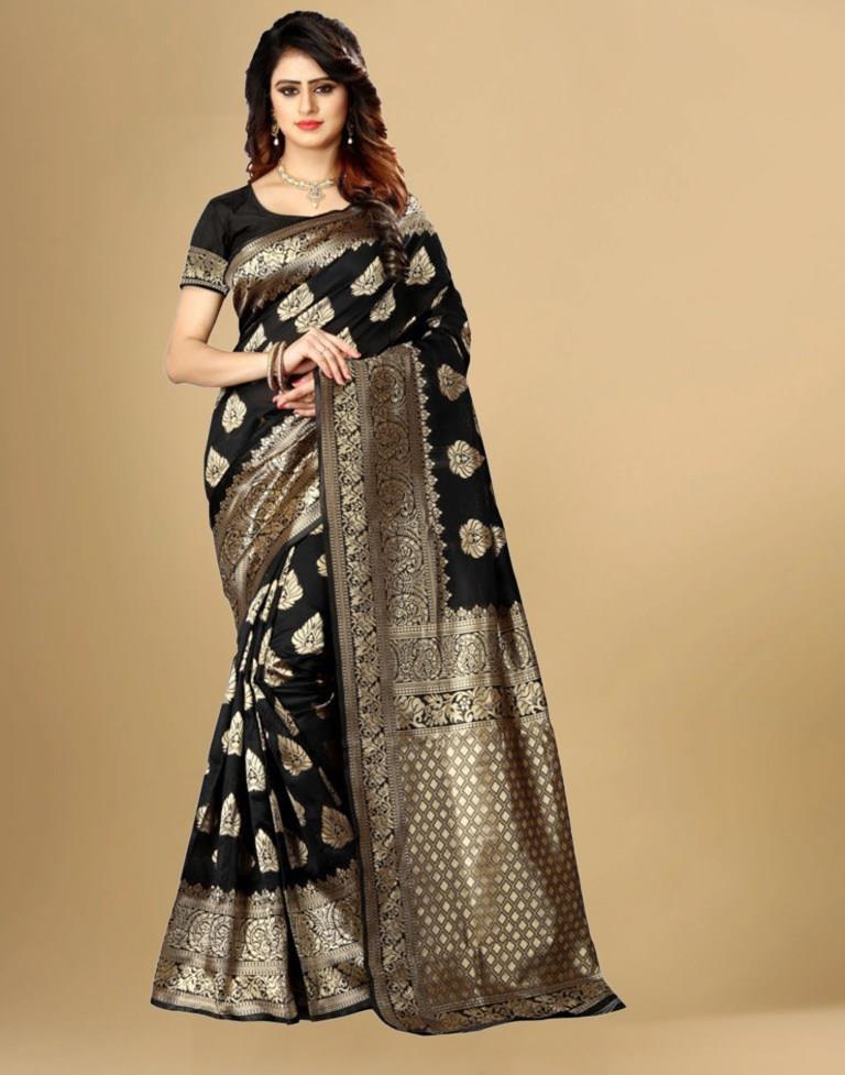 Black Jacquard Banarasi Silk Saree