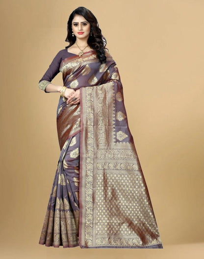 Gold &amp; brown Jacquard Banarasi Silk Saree