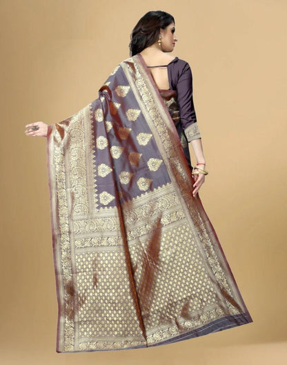 Gold &amp; brown Jacquard Banarasi Silk Saree