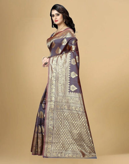 Gold &amp; brown Jacquard Banarasi Silk Saree