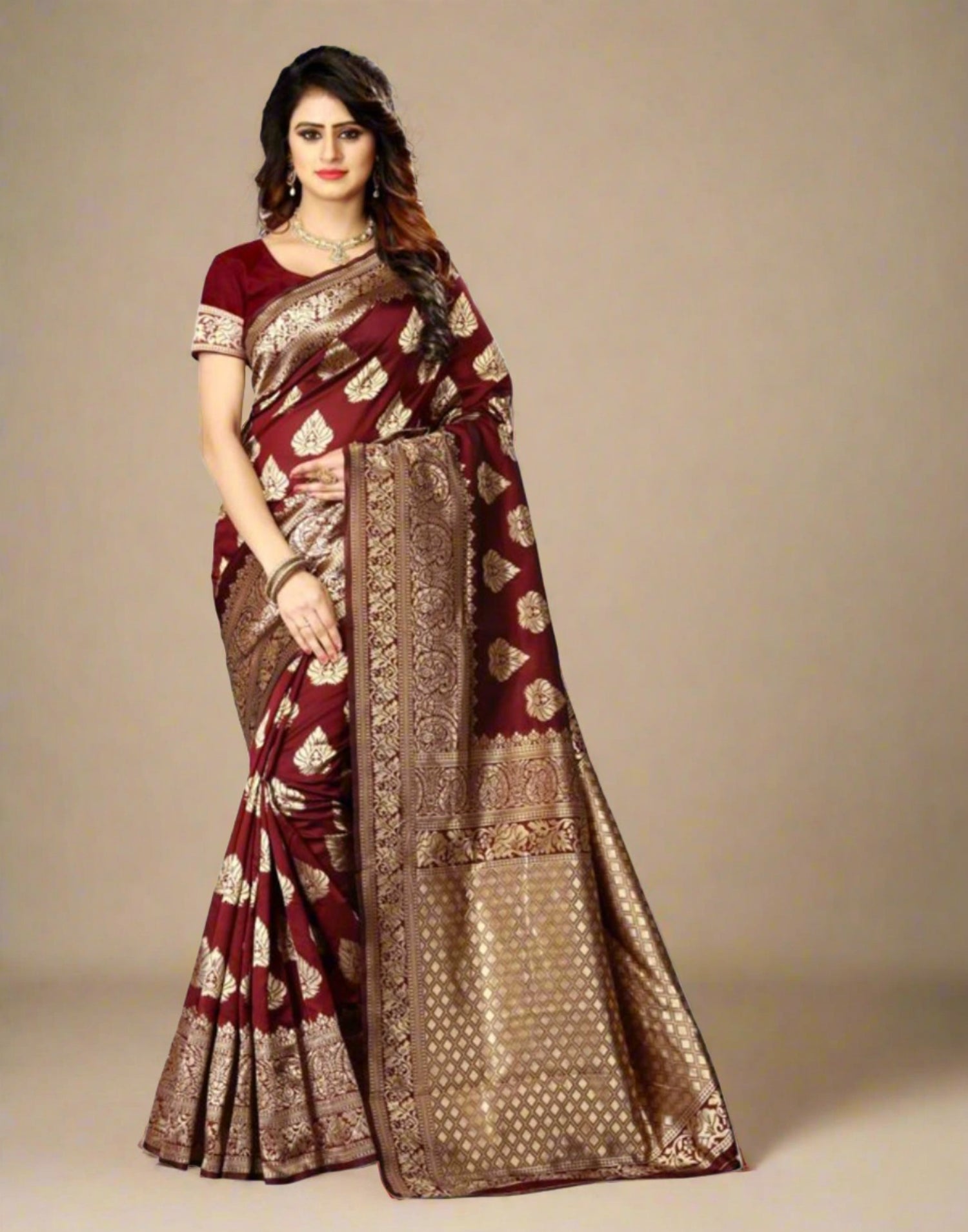 Maroon Banarasi Silk Saree