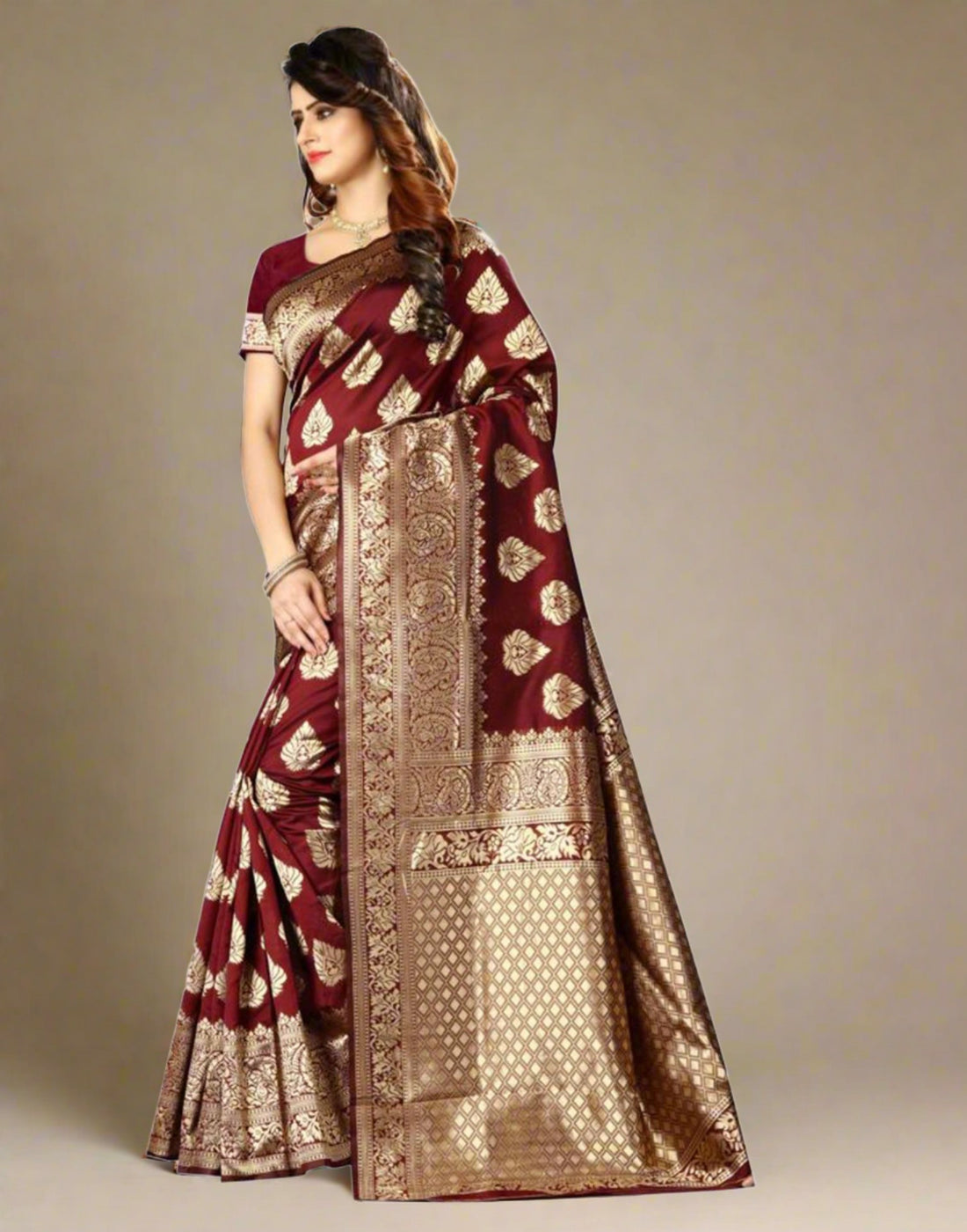 Maroon Banarasi Silk Saree