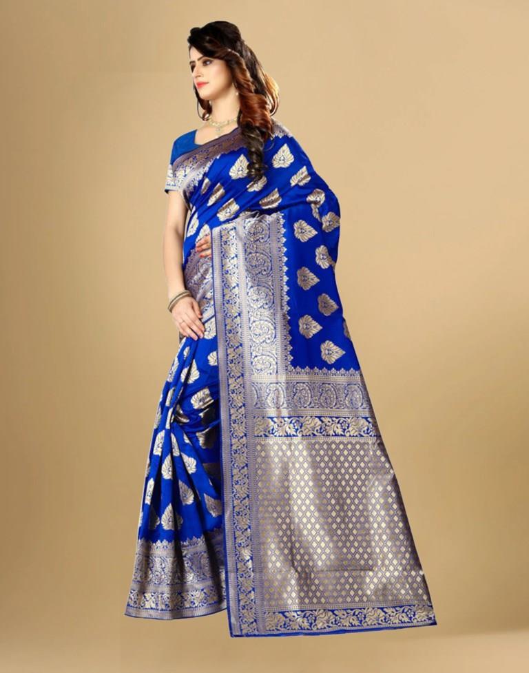 Blue Jacquard Banarasi Silk Saree