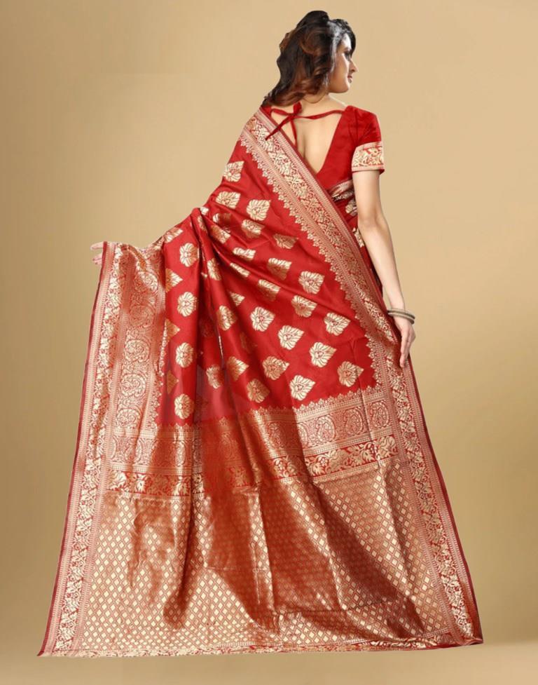 B1G1 Red Jacquard Banarasi Silk Saree