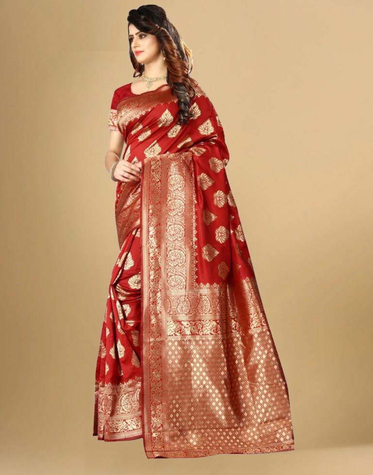 Red Jacquard Banarasi Silk Saree