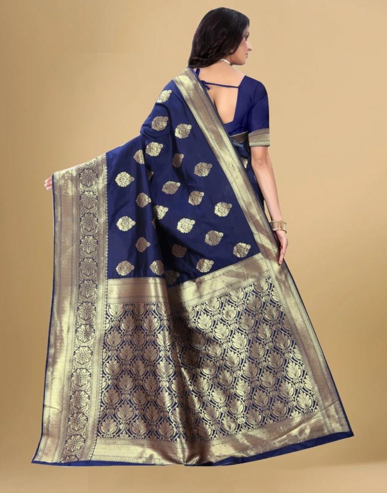 Navy Blue Jacquard Banarasi Silk Saree