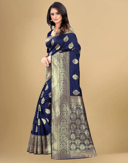 Navy Blue Jacquard Banarasi Silk Saree