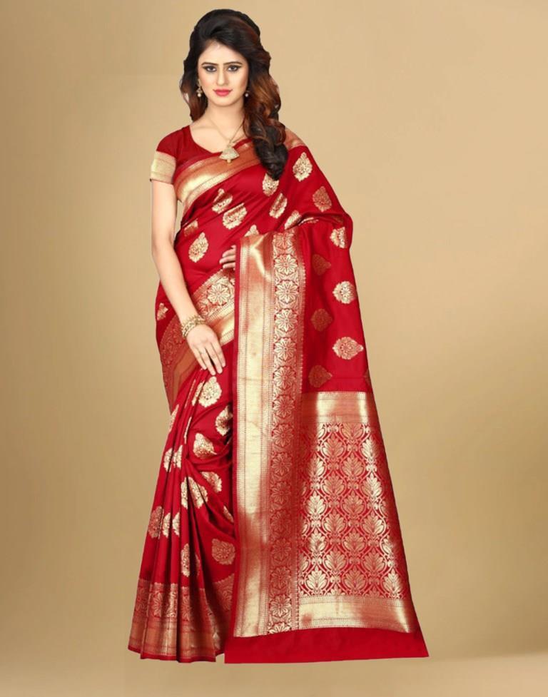 B1G1 Red Jacquard Banarasi Silk Saree