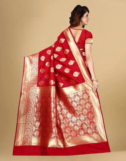 B1G1 Red Jacquard Banarasi Silk Saree