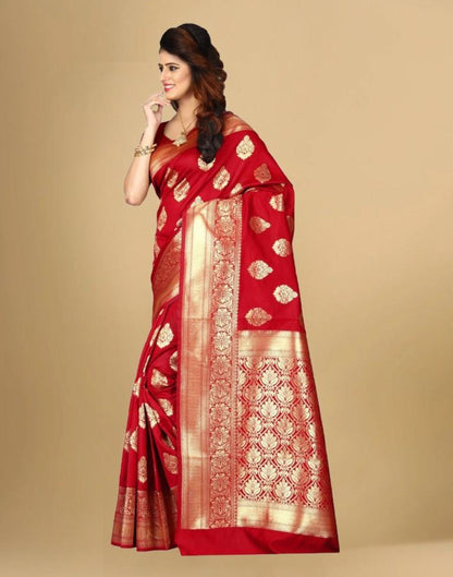 B1G1 Red Jacquard Banarasi Silk Saree