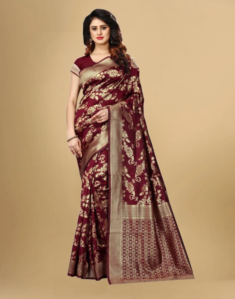 Maroon Jacquard Banarasi Silk Saree