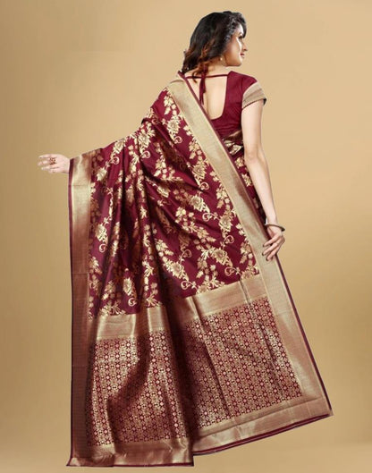 Maroon Jacquard Banarasi Silk Saree