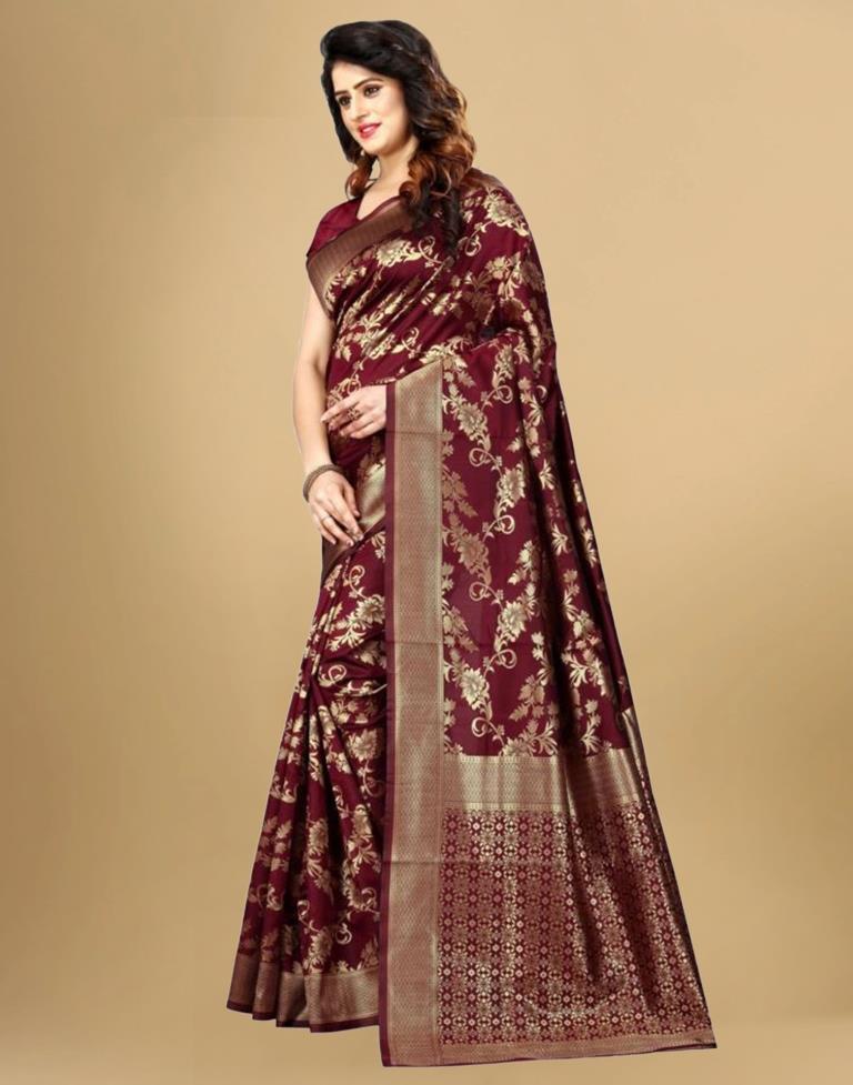 Maroon Jacquard Banarasi Silk Saree