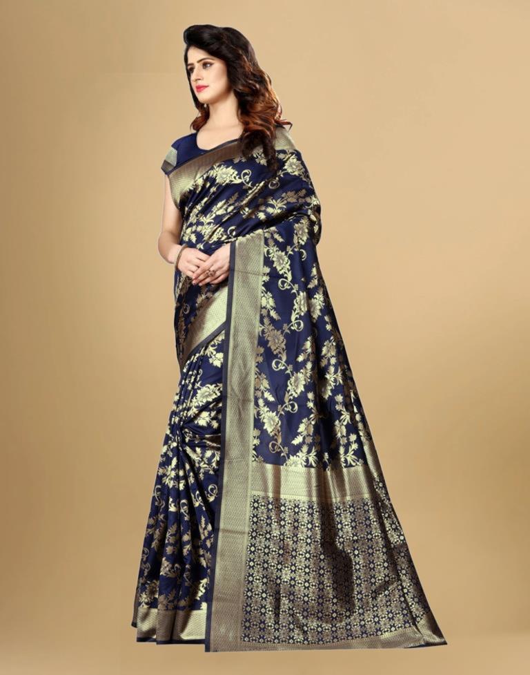 Navy Blue Banarasi Silk Saree