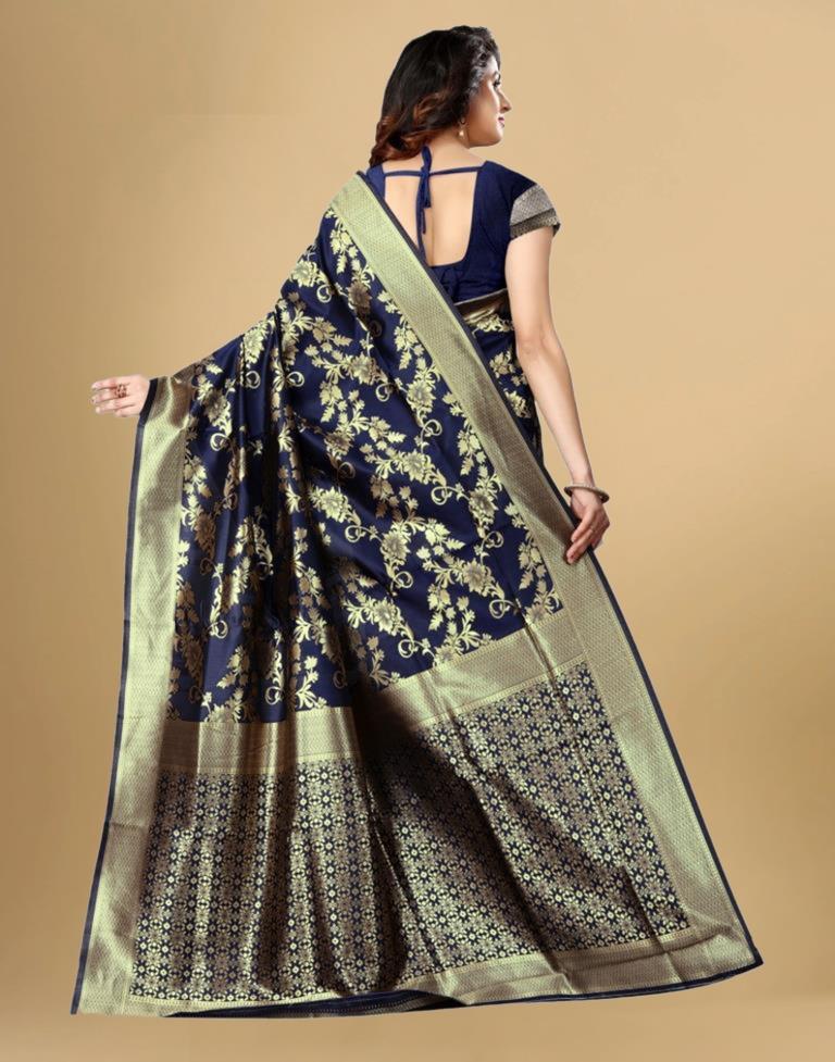 Navy Blue Banarasi Silk Saree