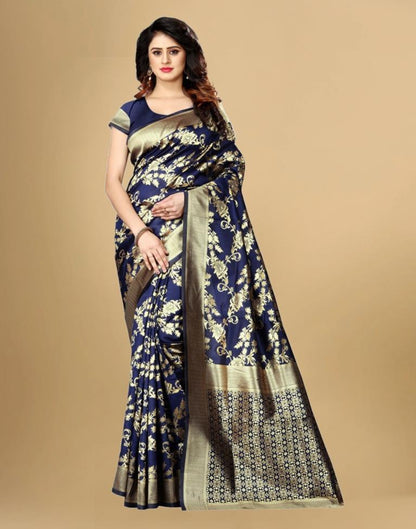 Navy Blue Banarasi Silk Saree