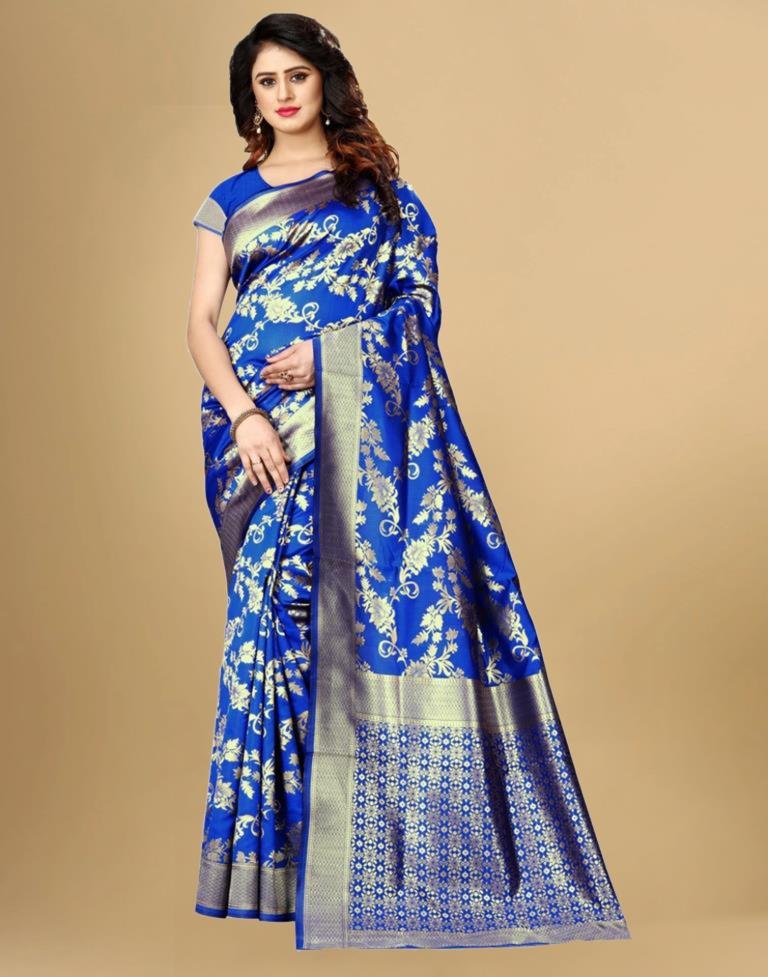 B1G1 Blue Jacquard Banarasi Silk Saree