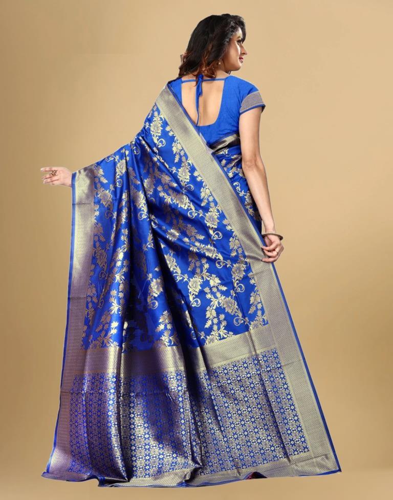 B1G1 Blue Jacquard Banarasi Silk Saree