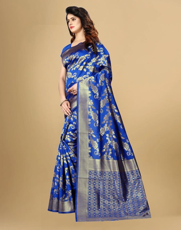 Blue Jacquard Banarasi Silk Saree