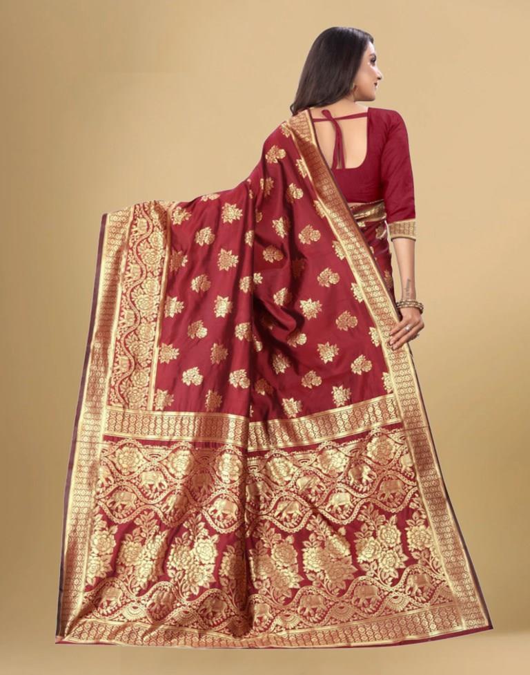 Maroon Jacquard Banarasi Silk Saree