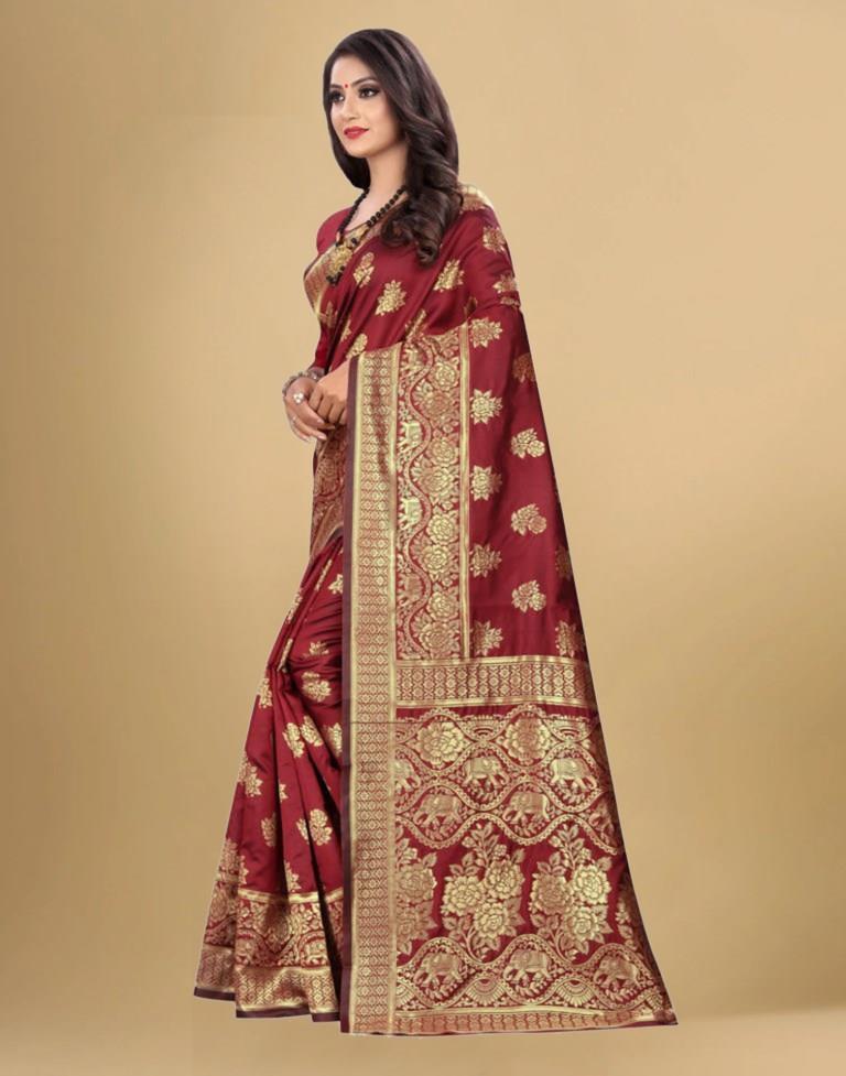 Maroon Jacquard Banarasi Silk Saree