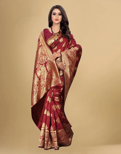 Maroon Jacquard Banarasi Silk Saree