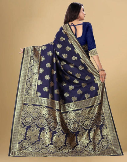 Navy Blue Jacquard Banarasi Silk Saree