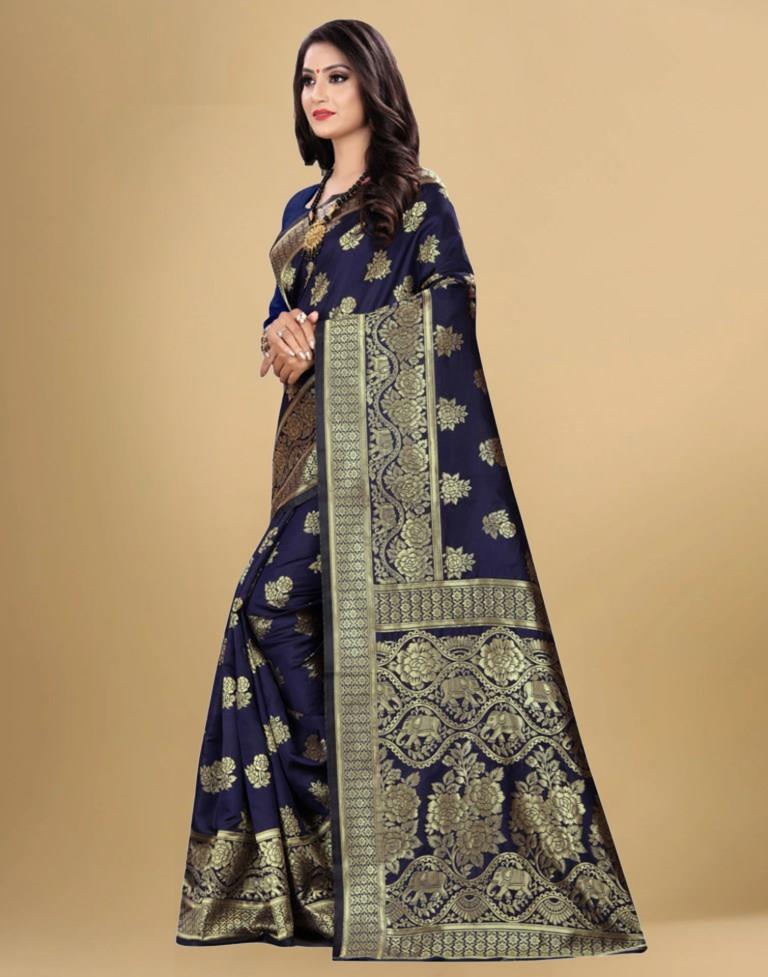 Navy Blue Jacquard Banarasi Silk Saree