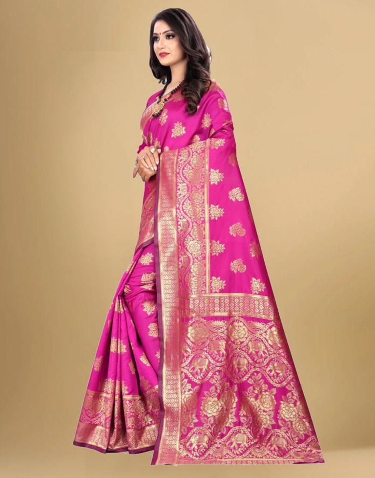 Rani Pink Jacquard Banarasi Silk Saree